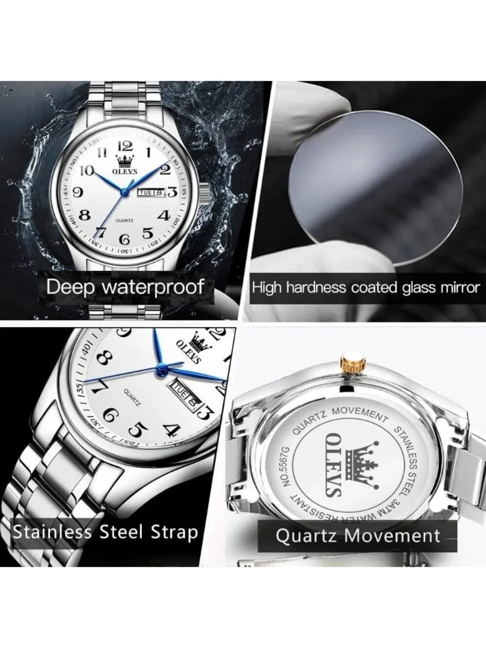 Men's Silver Classic Analog Quartz Stainless Steel Relojes Waterproof Watch